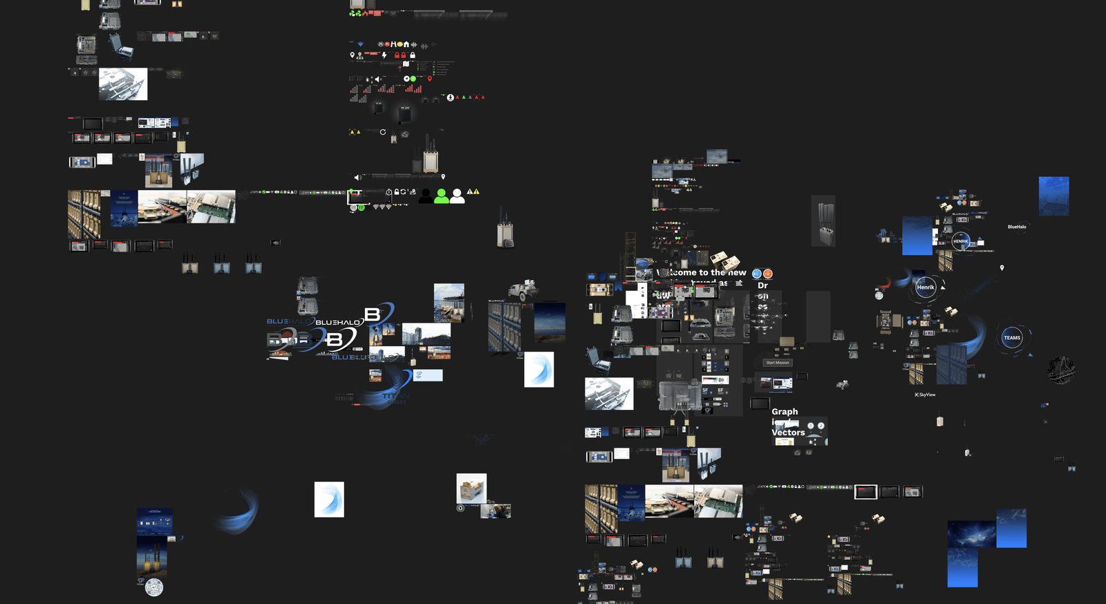 The Figma file I inherited — screenshots and one-off frames sprawled across
the canvas with no structure